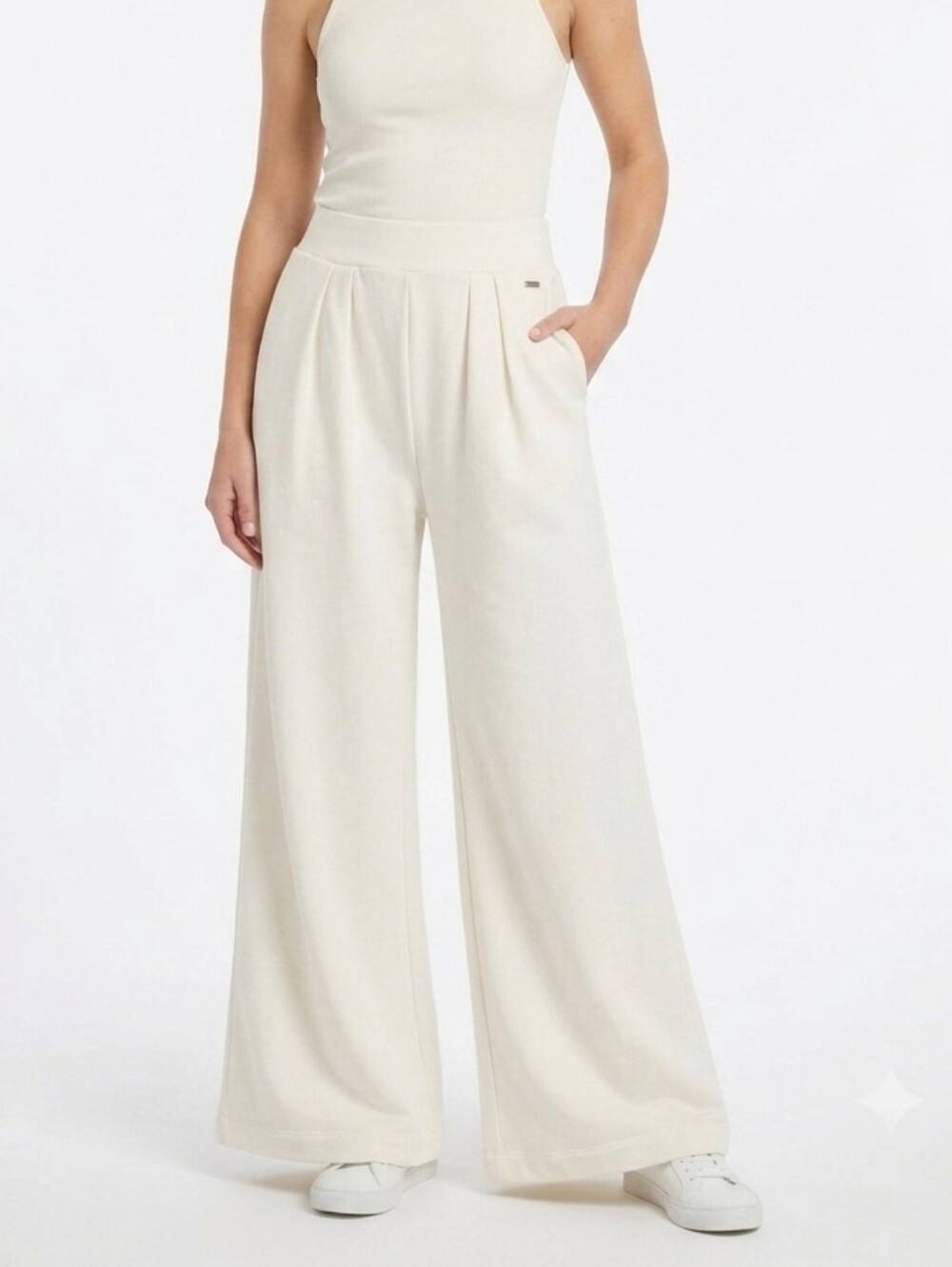 TAVI French Terry Wide Leg Sweatpants Small Coconut Cream High Waisted Lounge